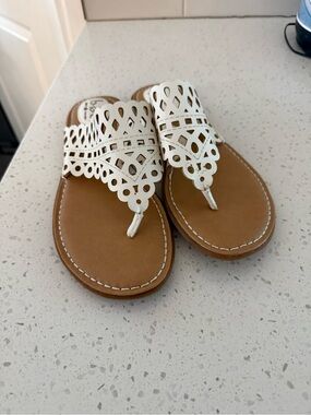 b.o.c. White Laser-Cut Upper Tan Footbed Sandals